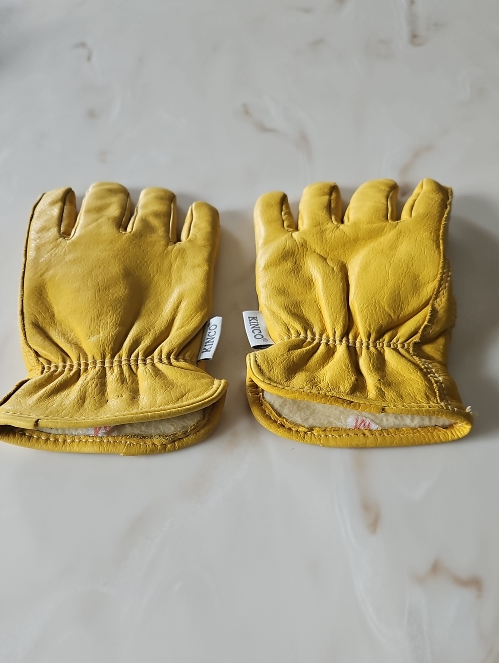 Unisex Yellow Leather Work Gloves with Warm Lining